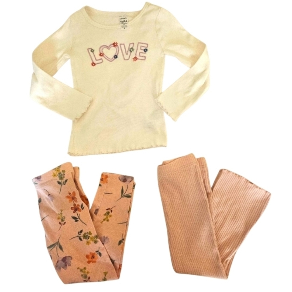 Carter's Toddler Girls 3-Piece Top Pants Leggings Bundle, Size 4T